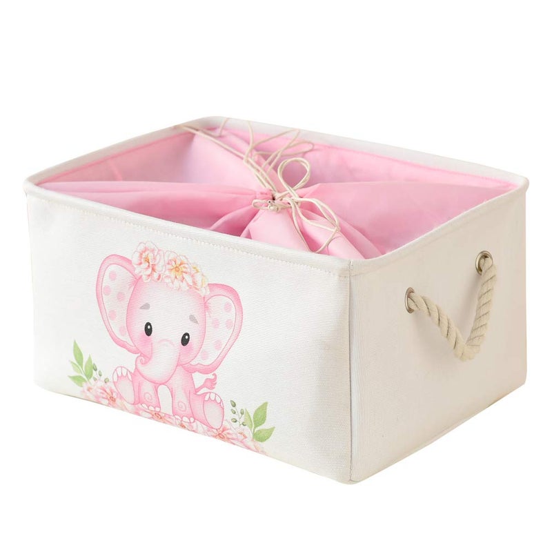 INough Large Nursery Elephant Baby Basket for Shower Gift Pink Girl Gift Bag Collapsible and Empty Decor for Kidsroom Nursery Play Room Large