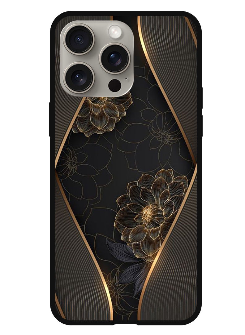 Theodor Protective Case Anti Scratch Shock Proof Bumper Cover For iPhone 15 Pro Gold flower - Image 1