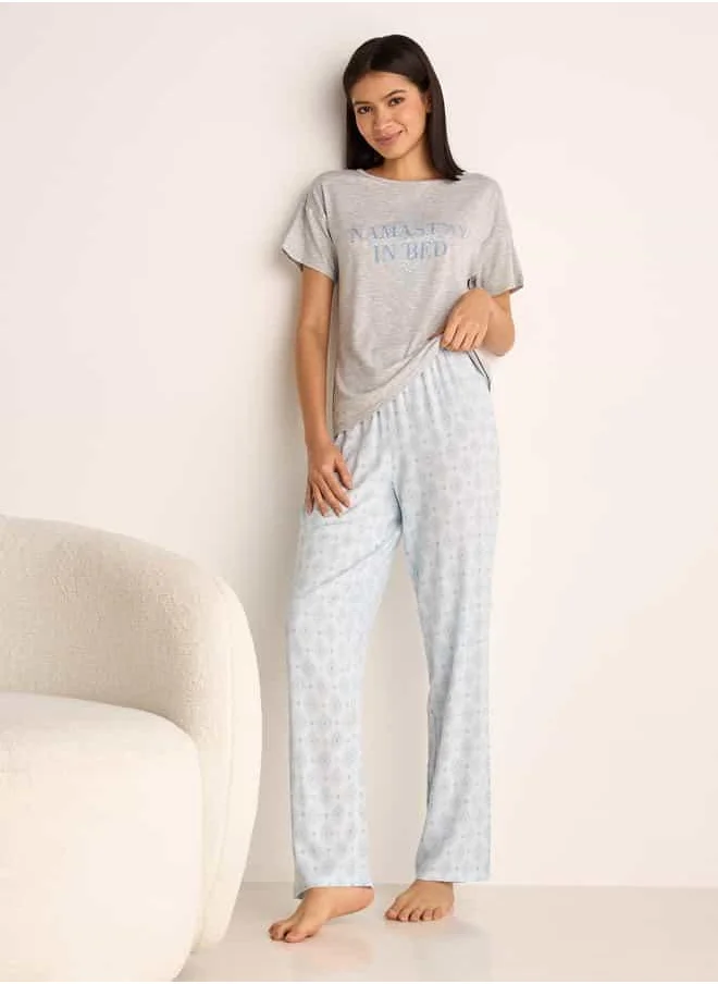 فاف Printed Round Neck T-shirt and Pyjama Set