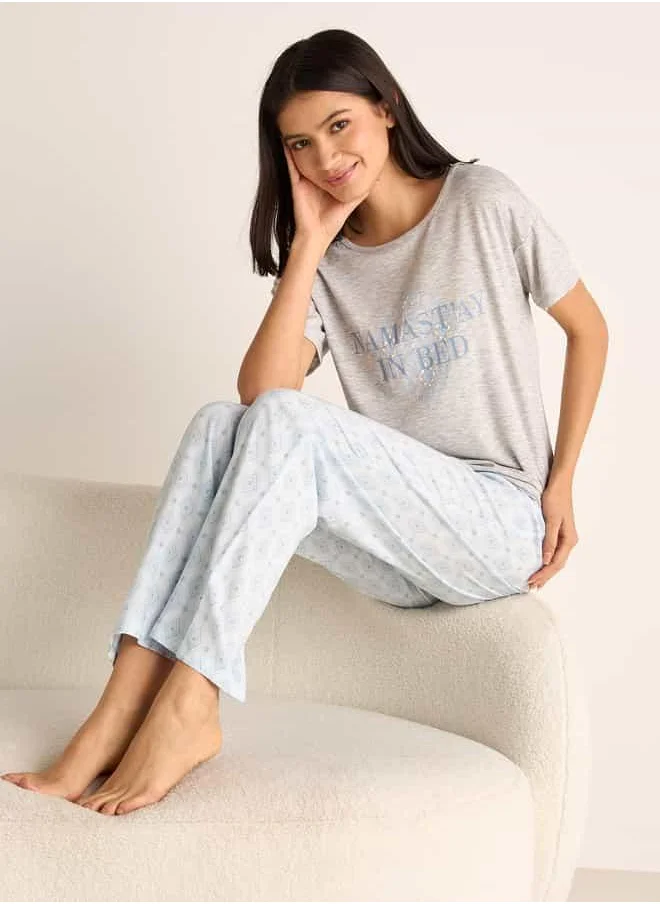 فاف Printed Round Neck T-shirt and Pyjama Set