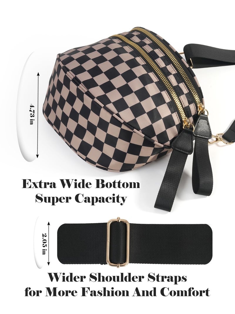 MEISEY Black and White Checkered Crossbody Bum Bag for Women,Spacious Checkered Purse Fanny Packs Belt Bag Sling Bag with Shoulder Strap (khaki Checkered) - Image 5