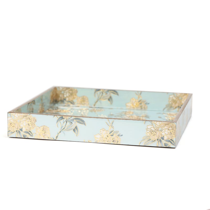 DULI Elegant 10x10 Square Serving Tray with Stylish Bird Print and Pastel Blue with Golden Embossing - MDF and Lacquered Finish (MCDTray: AquaGoldBirds) - Image 5