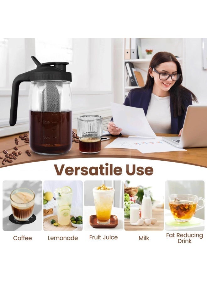 jaexest 32oz Glass Cold Brew Coffee Pitcher, BPA Free Mason Jar Drink Container with 304 Stainless Steel Fine Mesh Filter, Leakproof Airtight Lid for Cold Coffee Iced Tea Lemonade Homemade Beverages - Image 5