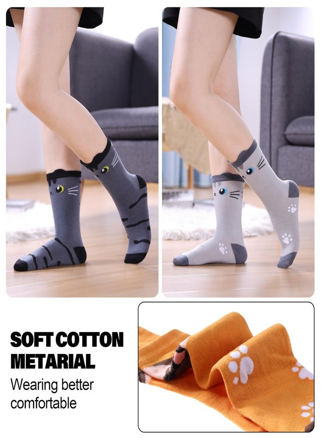 SDBING Womens Cat Socks Cute Gifts Animal Soft Breathable Thin Cotton Casual Crew Socks 5 Pairs (Cat, 6-10) - Image 2