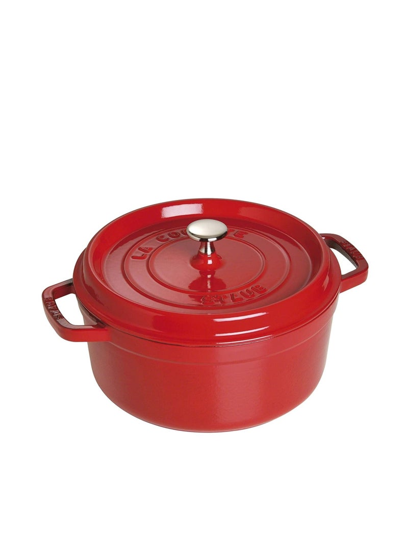 Le Creuset - Staub Cast Iron 26cm Round Cocotte with Steamer Insert Cherry Red - Image 1