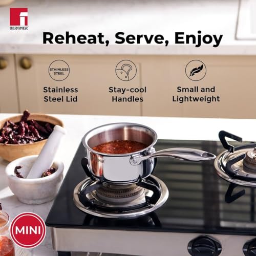 Bergner Argent Junior Chef Triply Stainless Steel Set of 18 cm/1.5 LTR Kadai with Lid, 18 cm Frypan and 12 cm/0.8 LTR Saucepan with Lid, Durable Handles, Induction Base and Gas Ready, 5-Year Warranty - Image 2