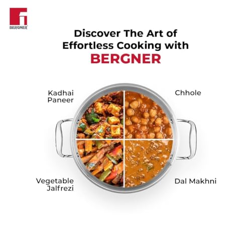 Bergner Argent Junior Chef Triply Stainless Steel Set of 18 cm/1.5 LTR Kadai with Lid, 18 cm Frypan and 12 cm/0.8 LTR Saucepan with Lid, Durable Handles, Induction Base and Gas Ready, 5-Year Warranty - Image 3