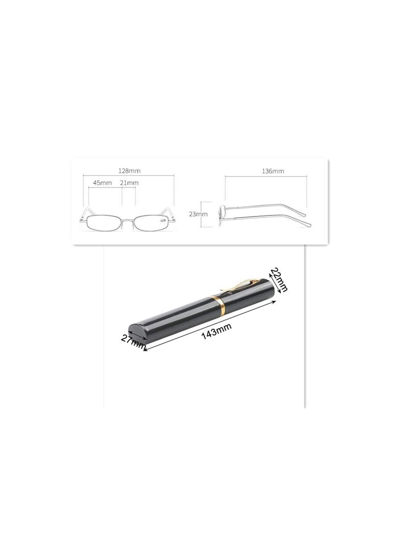 Zikra Reading Glasses, Anti-Blue Light Pen Holder Flat Mirror, Portable Spring Hinge Metal Semi Rimless Eyewear with Case, for Men and Women Metal Half Rim Slim Style Glasses Reading Aid(2 Pcs) - Image 5