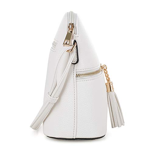 SG SUGU Lunar Lightweight Medium Dome Crossbody Bag Shoulder Bag with Double Tassels | Zipper Pocket | Adjustable Strap|White - Image 3
