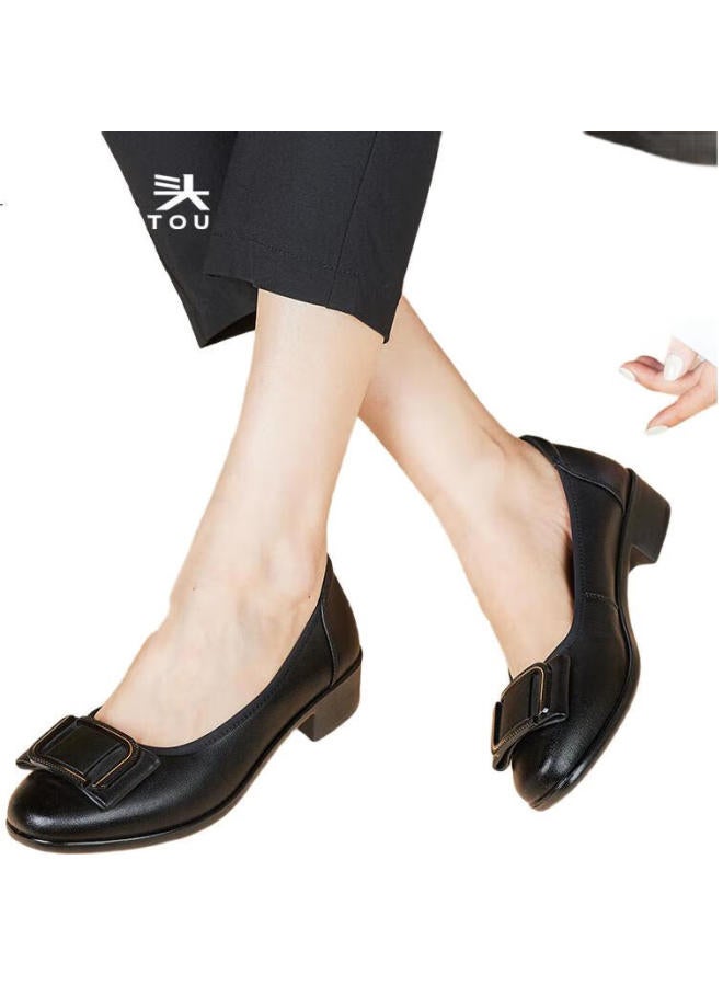 Laorentou Women's Fashion Casual Professional Chunky Heel Shallow Mouth Mid Heel Commuting Work Shoes Lb12265 Black Size 40 - Image 2