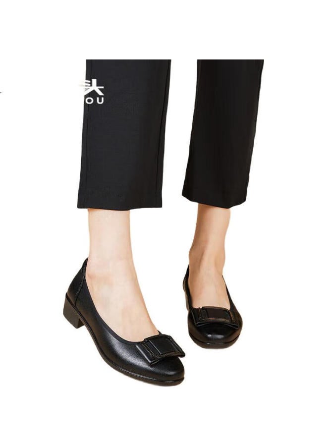 Laorentou Women's Fashion Casual Professional Chunky Heel Shallow Mouth Mid Heel Commuting Work Shoes Lb12265 Black Size 40 - Image 3