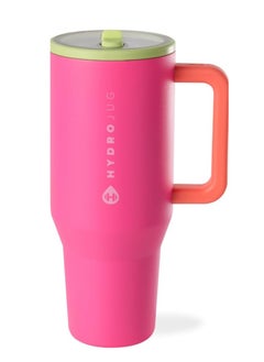 HydroJug HydroJug Traveler - 40 oz Water Bottle with Handle & Flip Straw - Fits in Cup Holder, Leak Resistant Tumbler-Reusable Insulated Stainless Steel & Rubber Base - Gifts for Women & Me  - Image 1