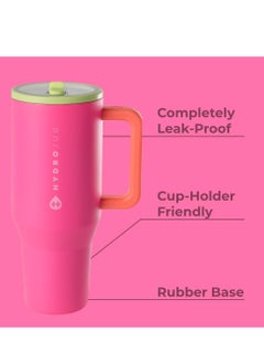 HydroJug HydroJug Traveler - 40 oz Water Bottle with Handle & Flip Straw - Fits in Cup Holder, Leak Resistant Tumbler-Reusable Insulated Stainless Steel & Rubber Base - Gifts for Women & Me  - Image 2