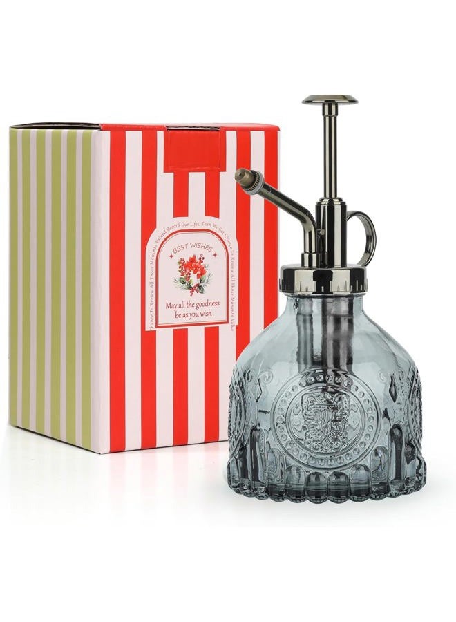 T4U 200ML Dark Grey Glass Watering Can, Retro Style Watering Sprayer, One Hand Watering Can with Pump on Top for Indoor and Outdoor, Garden, Flowers, Plants - Image 1