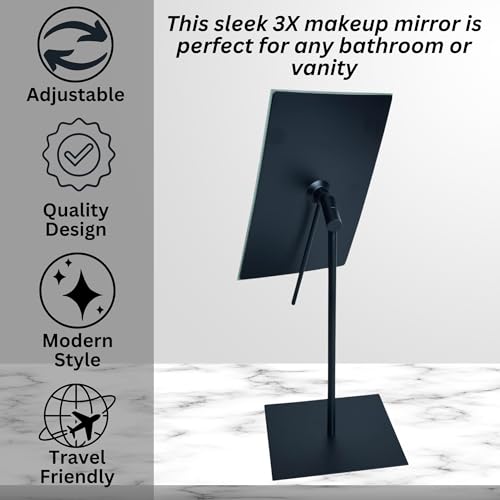 JERDON Rectangular Tabletop Makeup Mirror - 3X Magnification with Polished Stainless Steel Finish - 5-inch by 8-inch Vanity Mirror – Pivot Adjustment - Model JP358C - Image 4
