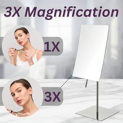 JERDON Rectangular Tabletop Makeup Mirror - 3X Magnification with Polished Stainless Steel Finish - 5-inch by 8-inch Vanity Mirror – Pivot Adjustment - Model JP358C - Image 3