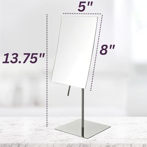 JERDON Rectangular Tabletop Makeup Mirror - 3X Magnification with Polished Stainless Steel Finish - 5-inch by 8-inch Vanity Mirror – Pivot Adjustment - Model JP358C - Image 5