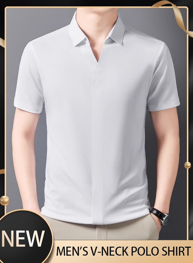 Men's polo shirt V-neck polo short-sleeved T-shirt Short-sleeved sports golf tennis T-shirt Casual V-neck summer shirt Classic polo shirt  - Image 1