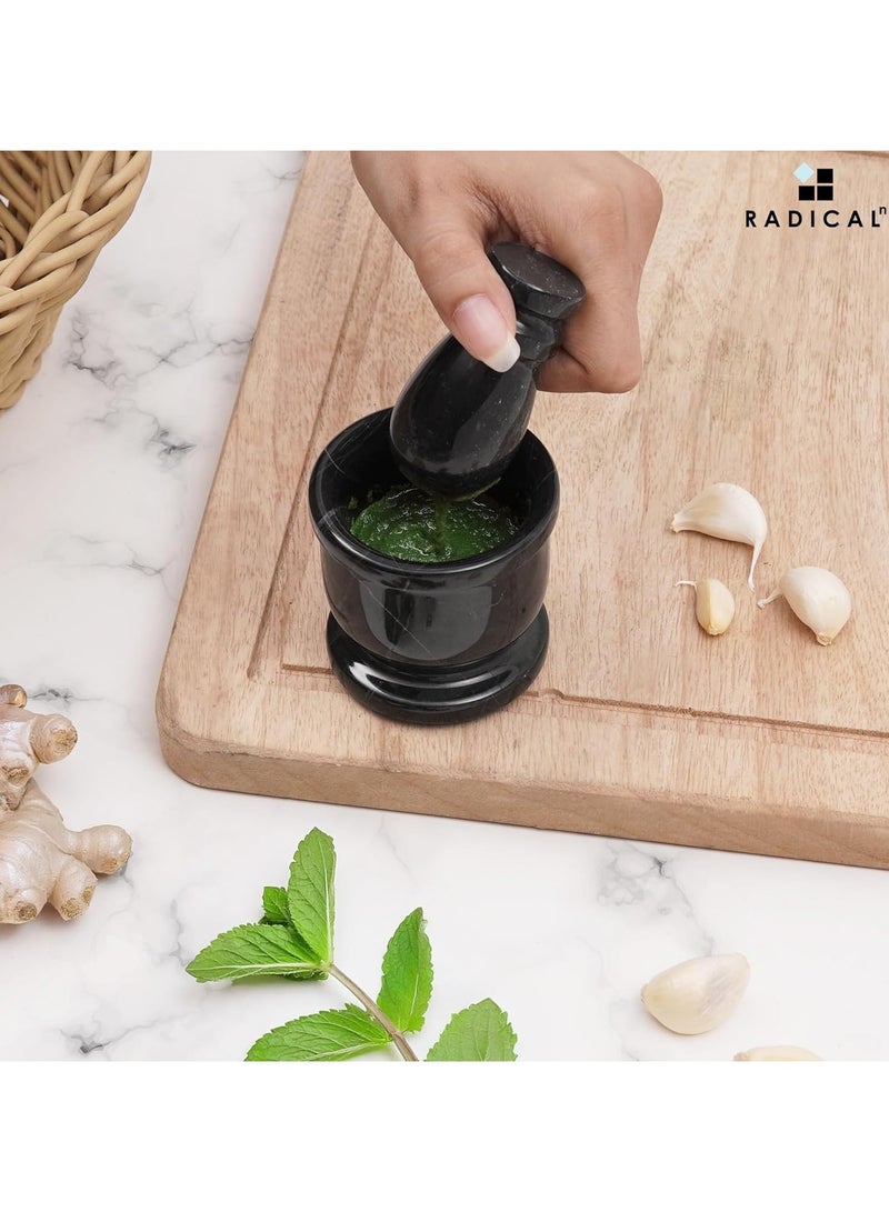 RADICALn Black Marble Mortar & Pestle Set | 2.5" Handmade Spice & Herb Grinder | Kitchen Accessories - Image 2