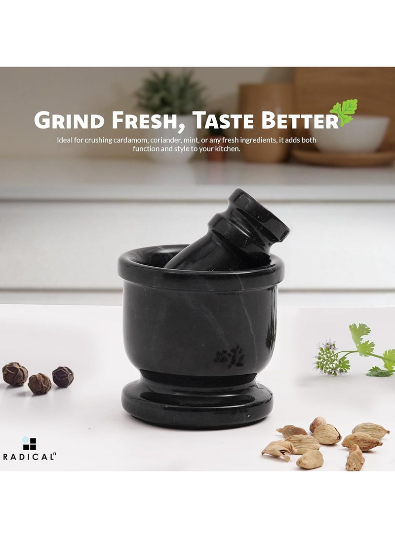 RADICALn Black Marble Mortar & Pestle Set | 2.5" Handmade Spice & Herb Grinder | Kitchen Accessories - Image 3