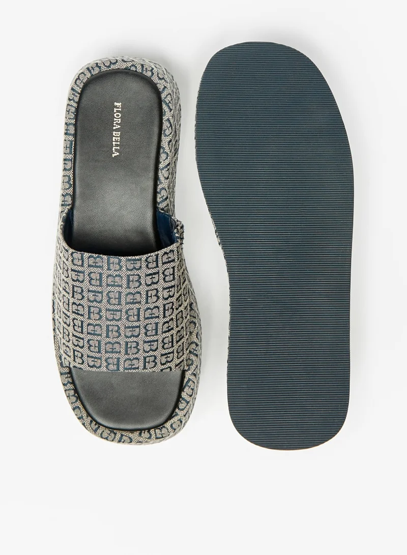 Flora Bella By Shoexpress Womens Monogram Print Slip On Slide Sandals With Chunky Sole By Shoexpress
