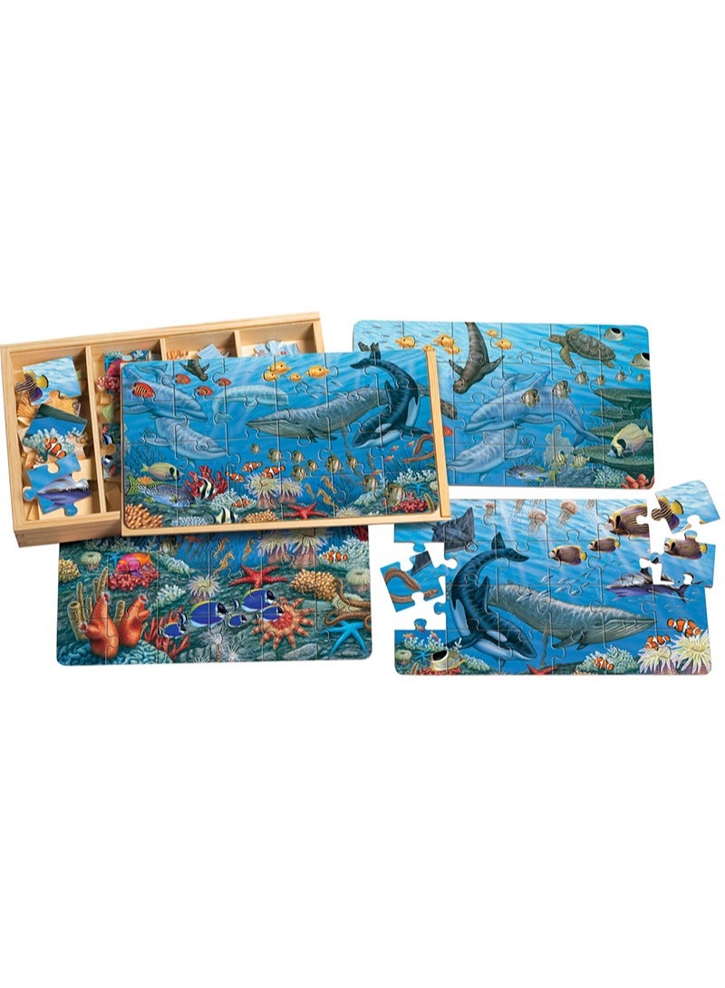 AGD Ocean Life Large 4 Puzzles in a Wooden Box - Image 2
