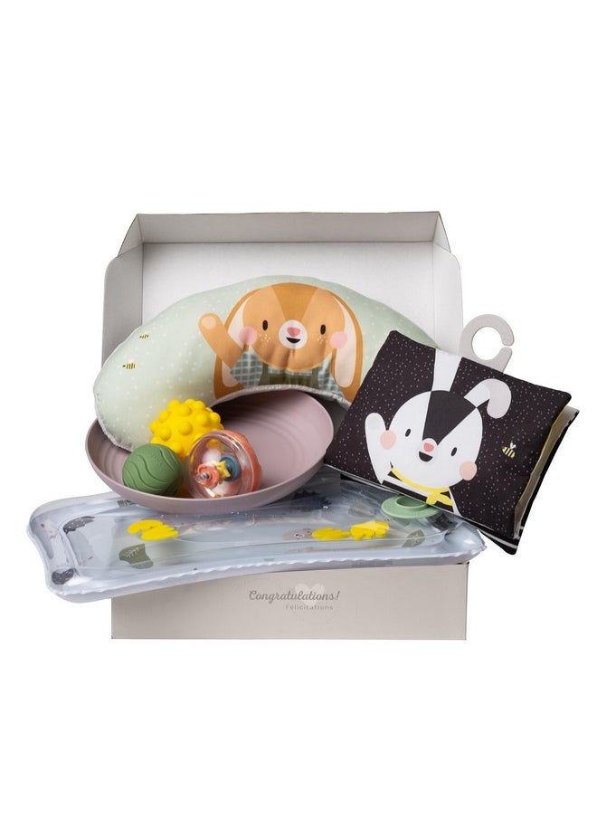 Taf Toys Taf Toys Baby Tummy Time Kit - High Contrast Black and White Crinkle Book, Tummy Time Support Pillow, Baby Activity Water Mat, Sensory Balls, Plate - Newborn Infant Tummy Time Sensory Toy Set 0 Month  - Image 1