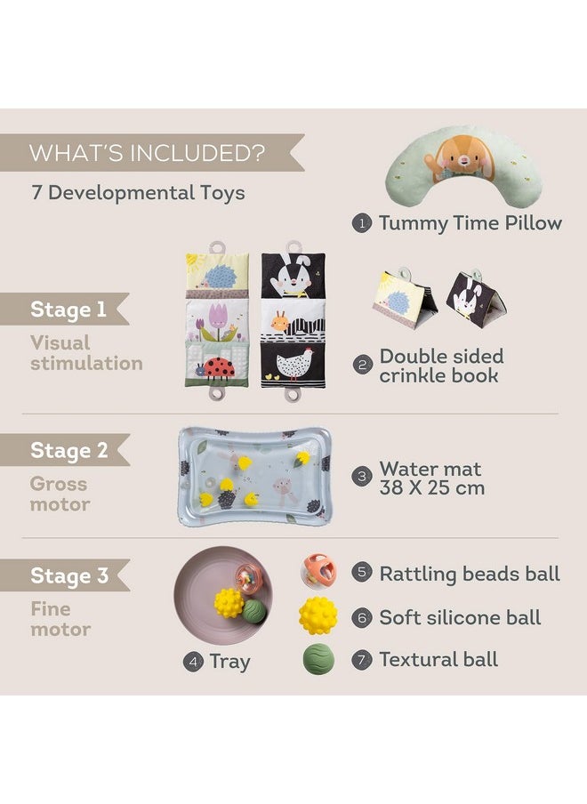 Taf Toys Taf Toys Baby Tummy Time Kit - High Contrast Black and White Crinkle Book, Tummy Time Support Pillow, Baby Activity Water Mat, Sensory Balls, Plate - Newborn Infant Tummy Time Sensory Toy Set 0 Month  - Image 2