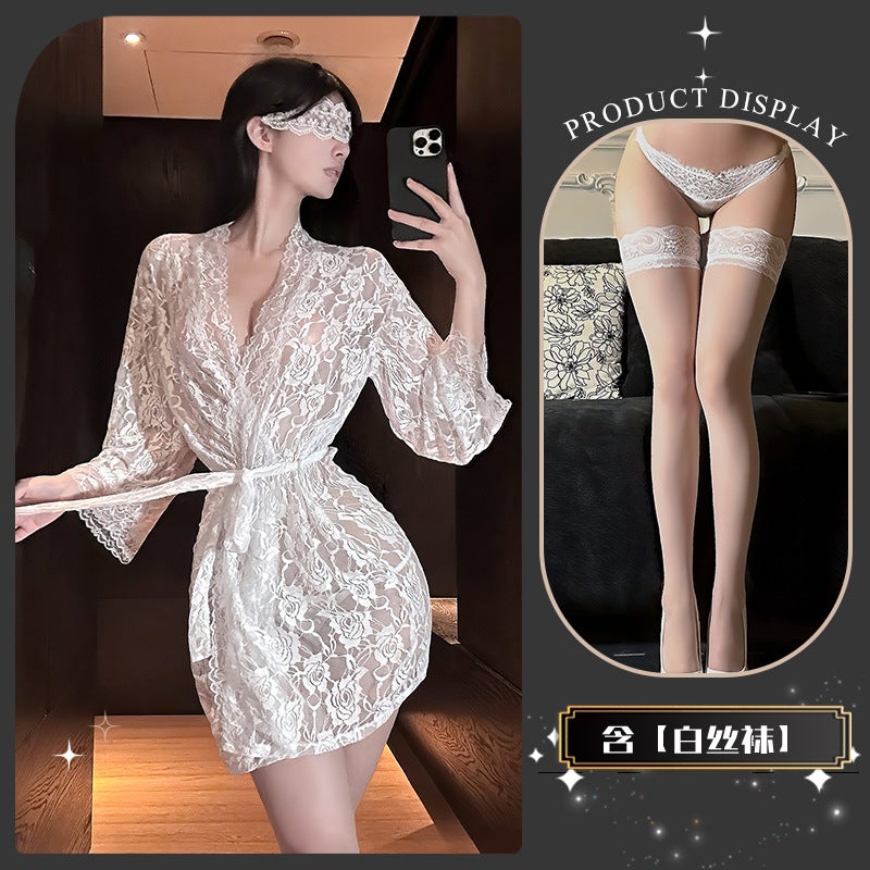 Women's Lightweight Bathrobe Set with Matching Stockings, Elegant Home Lounge Wear