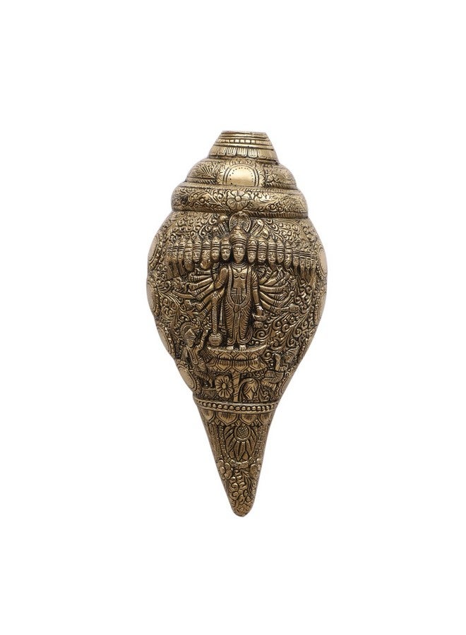 Two Moustaches Virat Roop Vishnu Brass Shankh 10 Inches, Shankh for Pooja, Wall Hanging, Table Top, Shankh Conch for Mandir/Pooja Room, Weight - 2.1 Kg, Size - 10 Inches, Pack of 1 - Image 1