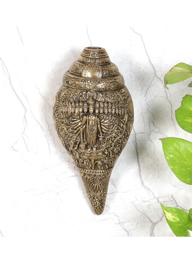 Two Moustaches Virat Roop Vishnu Brass Shankh 10 Inches, Shankh for Pooja, Wall Hanging, Table Top, Shankh Conch for Mandir/Pooja Room, Weight - 2.1 Kg, Size - 10 Inches, Pack of 1 - Image 4