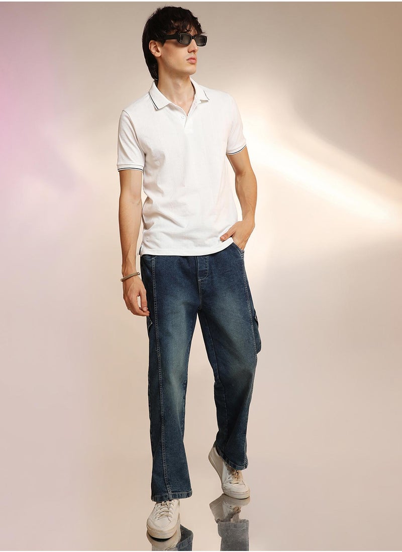Campus Sutra Men's Chalk White Lined-Knit Polo T-Shirt  - Image 5