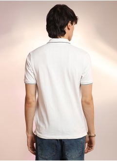 كامبوس سوترا Men's Chalk White Lined-Knit Polo T-Shirt  - Image 3