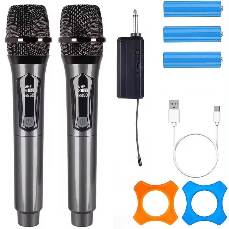 kh Dual Portable Handheld Dynamic Karaoke Mic Set with Rechargeable Receiver, Cordless Karaoke System for PA System, Speaker, Amplifier, Family Party, Singing, Meeting, 160 ft Range - Image 1
