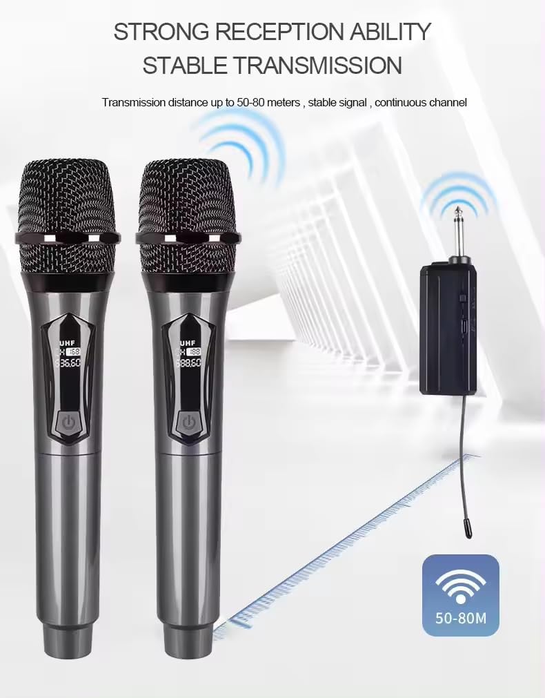kh Dual Portable Handheld Dynamic Karaoke Mic Set with Rechargeable Receiver, Cordless Karaoke System for PA System, Speaker, Amplifier, Family Party, Singing, Meeting, 160 ft Range - Image 3