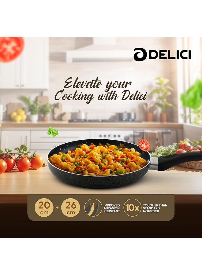 DELICI Frying Pan 2 Pes Set Twin Combo (26Cm & 20Cm) With Nylon Spatula, Nonstick Surface, Quick Heating, 10X Tougher Coating, Corrosion Resistant,Pfoa Free (Afp 2620) - Image 2