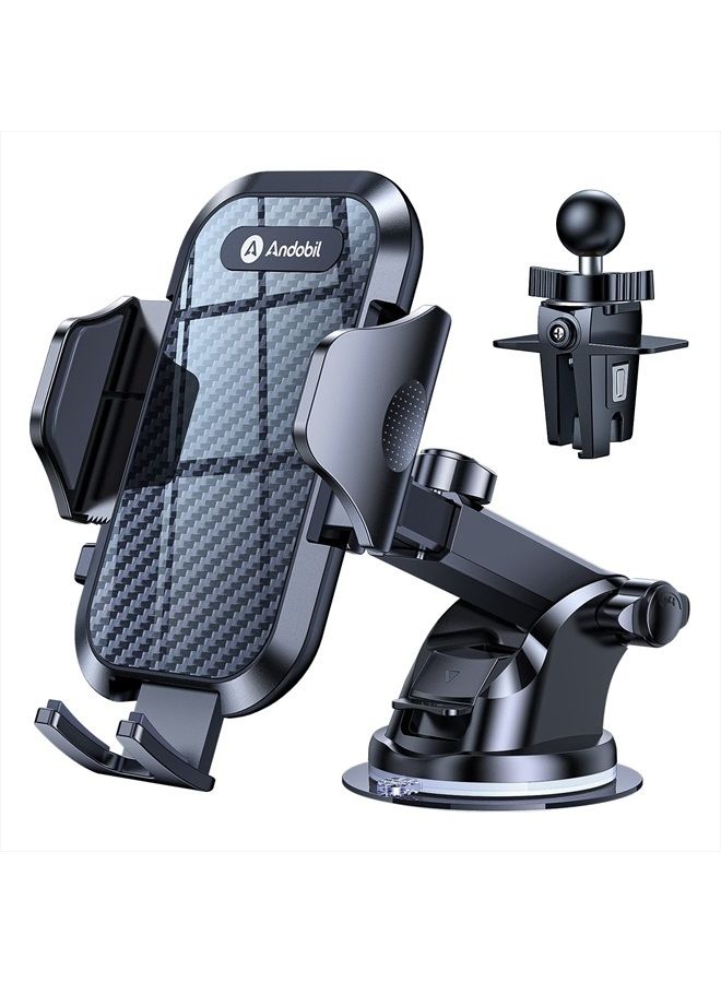 andobil Phone Mount for Car (Bumpy Roads Friendly) Cell Phone Holder Car — Easy Clamp Hands-Free Universal — Compatible with Dashboard-Windshield-Vent iPhone 14 13 12 Pro Max, Samsung S23 All Phones - Image 1