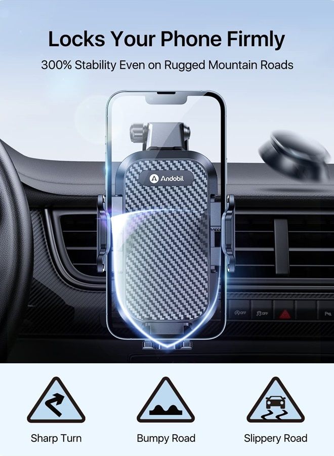 andobil Phone Mount for Car (Bumpy Roads Friendly) Cell Phone Holder Car — Easy Clamp Hands-Free Universal — Compatible with Dashboard-Windshield-Vent iPhone 14 13 12 Pro Max, Samsung S23 All Phones - Image 4