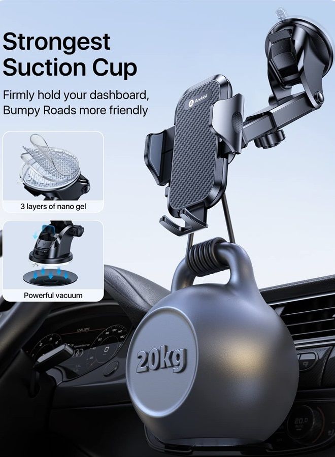 andobil Phone Mount for Car (Bumpy Roads Friendly) Cell Phone Holder Car — Easy Clamp Hands-Free Universal — Compatible with Dashboard-Windshield-Vent iPhone 14 13 12 Pro Max, Samsung S23 All Phones - Image 3