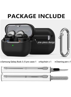 SJet Samsung Galaxy Buds 3 & Pro Case Cover with Cleaner Kit, Soft Silicone Case with Carabiner(Black)  - Image 2