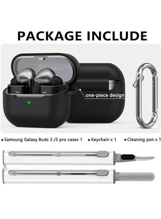 Samsung Galaxy Buds 3 & Pro Case Cover with Cleaner Kit, Soft Silicone Case with Carabiner(Black) - view 2