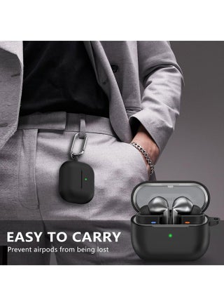 Samsung Galaxy Buds 3 & Pro Case Cover with Cleaner Kit, Soft Silicone Case with Carabiner(Black) - view 5