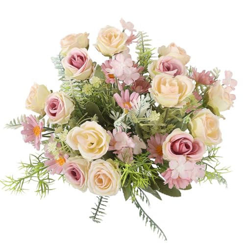 Cyblinia Artificial Flowers Fake Rose Bouquet 3 Pack Artificial Flowers Bouquet Plastic Flower Arrangements Wedding Decoration Table Centerpieces(Purple) - Image 1