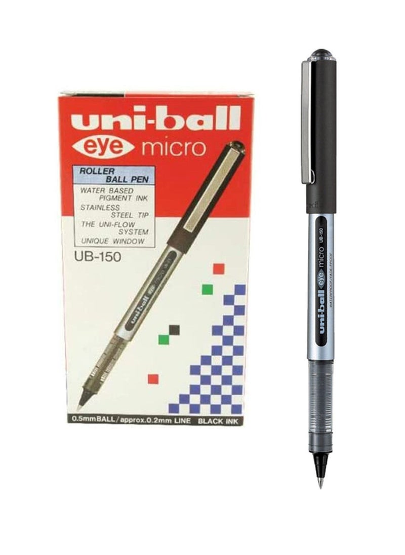 Uniball قلم حبر سائل Eye Micro Roller مكون من 12 قطعة برأس 0.5 مم وحبر أسود  - Image 1