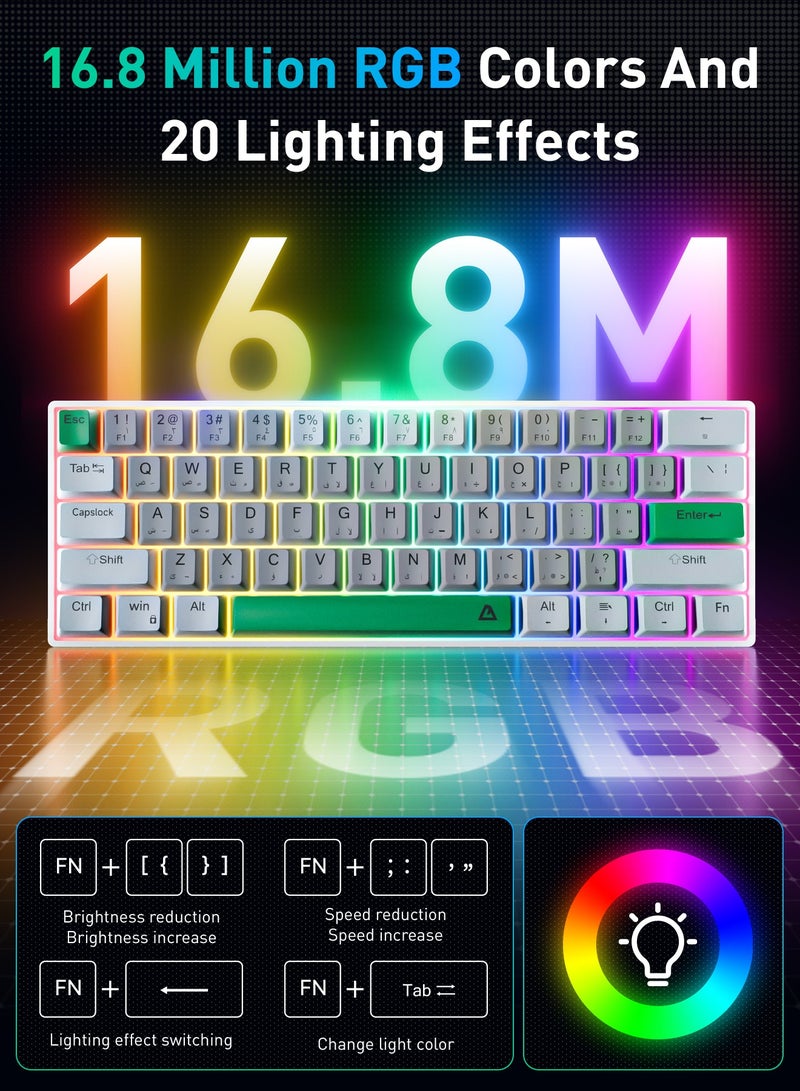 حياة الكثبان لوحة مفاتيح ألعاب ميكانيكية بـ 61 مفتاحًا - تدعم التبديل السريع للمفاتيح، إضاءة خلفية RGB بـ 16.8 مليون لون، تخطيط عربي/إنجليزي، تصميم مقاوم للماء ومضاد لظاهرة الضغطات الوهمية (مفاتيح حمراء)، تصميم مريح للغاية. - Image 2