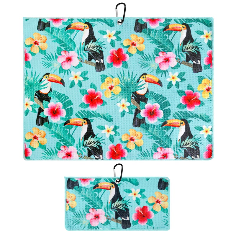 Microfiber Golf Towels for Golf Bags Carts Premium Weave Waffle Ball Towels with Carabiner Clip Essential Accessories for Men Women and Kids Golfer Gifts Set of 2 Toucan