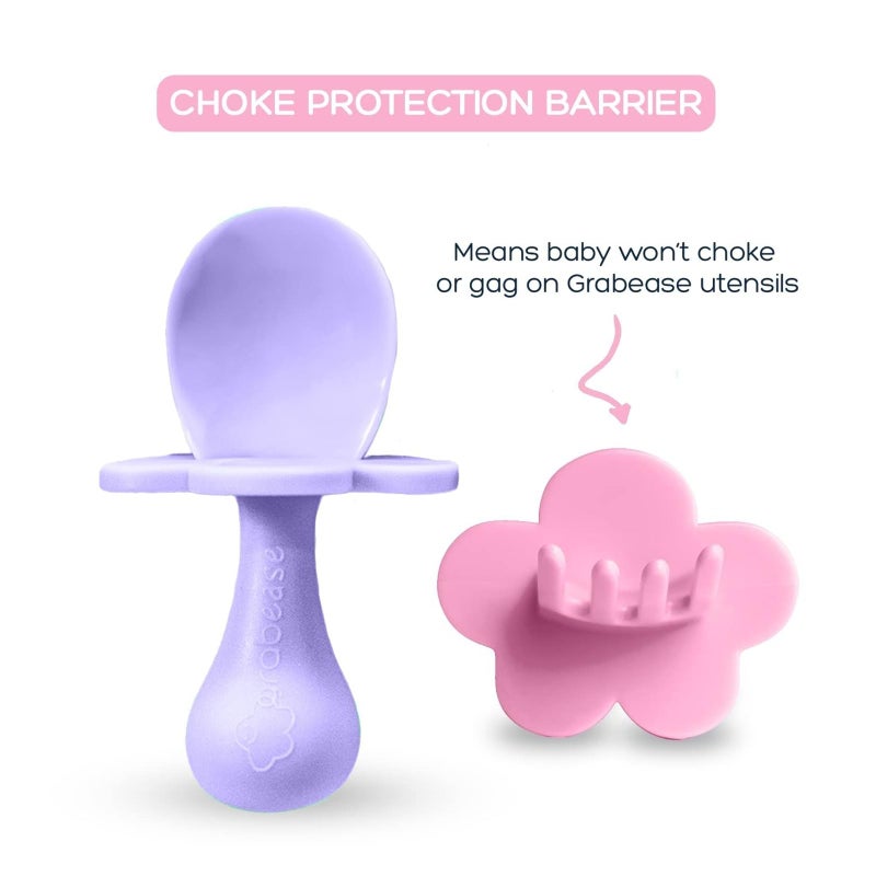 Grabease Baby Feeding Utensils Set - Infant and Baby Fork and Weaning Spoon for Ages 1-11 Months, BPAs and Phthalate-Free Cutlery, 2 Sets, Blush and Lavender - Image 4