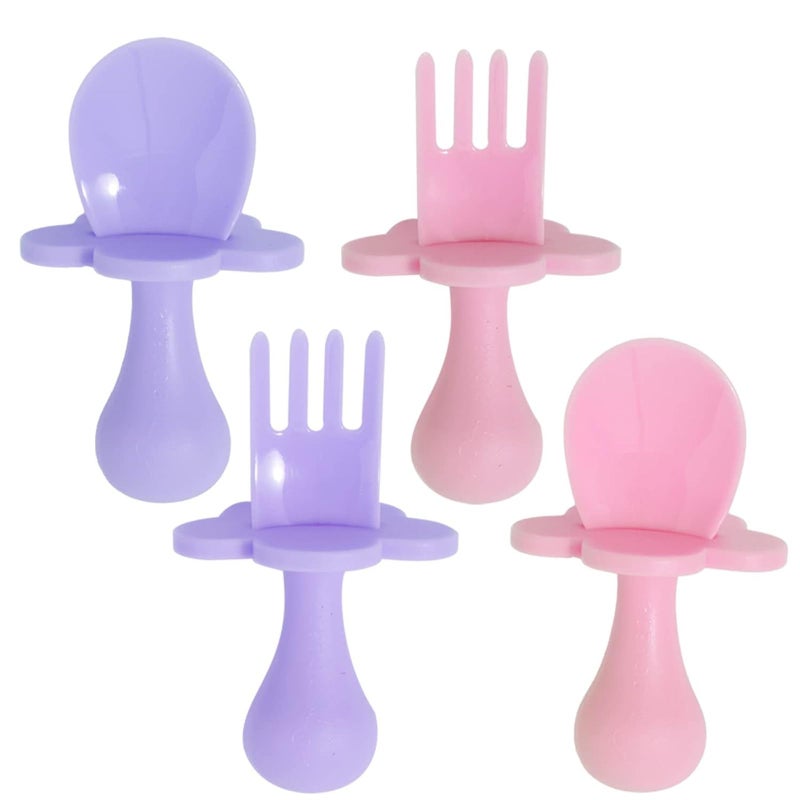Grabease Baby Feeding Utensils Set - Infant and Baby Fork and Weaning Spoon for Ages 1-11 Months, BPAs and Phthalate-Free Cutlery, 2 Sets, Blush and Lavender - Image 1