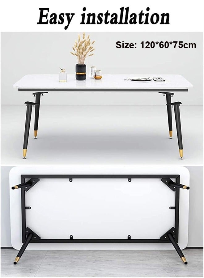 فاشون هوم طاولة طعام صناعية حديثة متعددة الأغراض مستطيلة قياسية مصنوعة من الحجر الصناعي المتكلس مع 4 كراسي منحنية مقعرة للمطبخ والحمام، بمقاس 120 × 60 × 75 و40 × 42 × 86 سم - Image 4