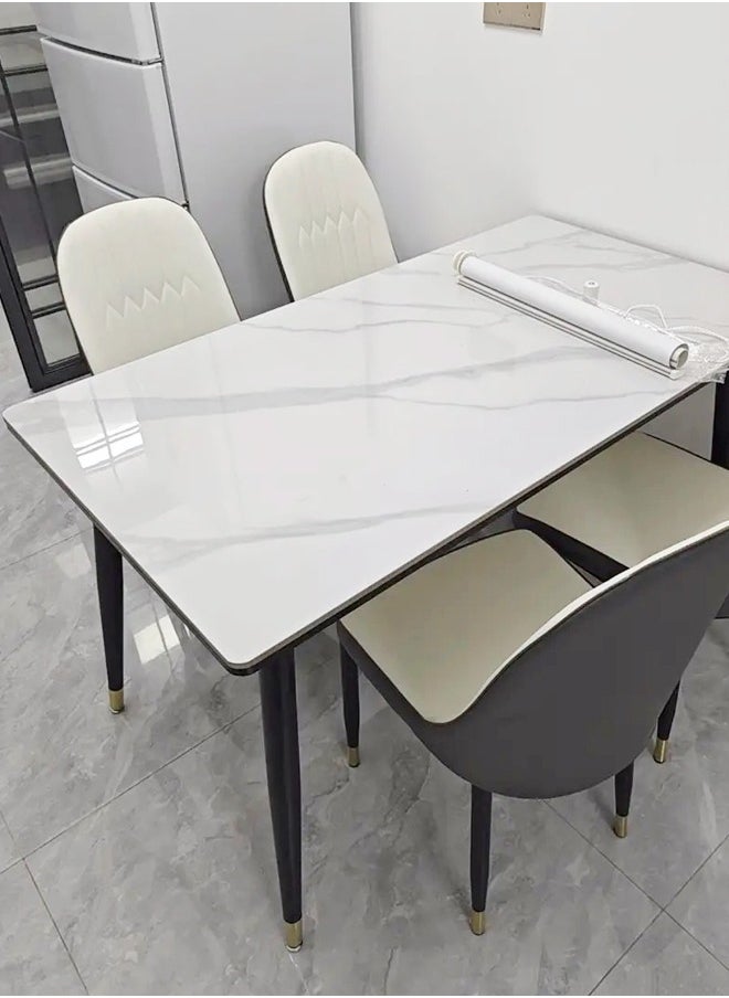 fashionhome - Modern Multipurpose Industrial Standard Rectangle Sintered Artificial Stone Rock Plate Tabletop Dining Table and 4 Concave Curve Chair Set for Kitchen Restroom 120 x 60 x 75 and 40 x 42 x 86 Centimeter - Image 1
